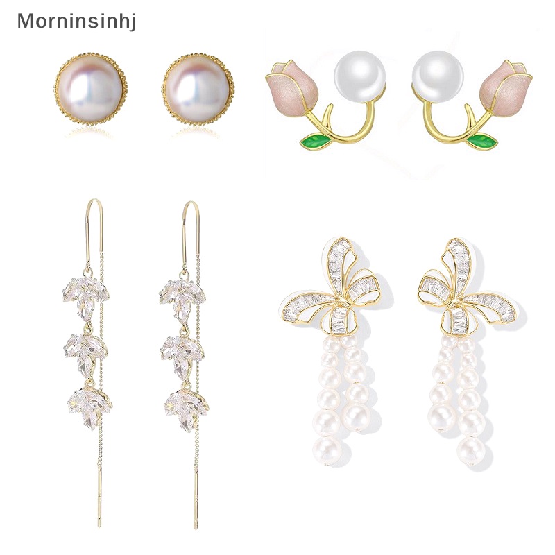 Mornin 1pasang Desain Fashion Hias Zirkon Mutiara Bunga Stud Anting Retro Kepribadian Rumbai Anting Panjang Untuk Wanita Perempuan Trendi Earrings Perhiasan Hadiah id