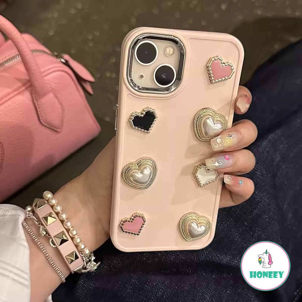 Ins Mewah Cinta Hati Mutiara Ponsel Case Untuk iPhone 14 Pro 13 12 Pro Max Case iPhone 11 Pro Max Bungkus Penuh Lembut Shockproof Ponsel Cover