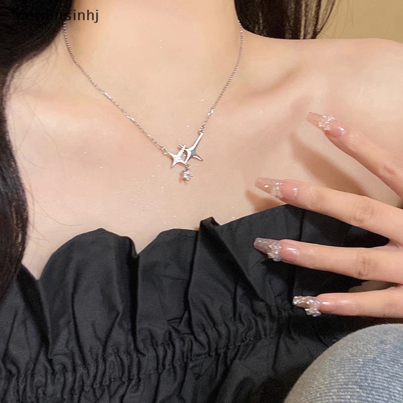 Mornin Kalung Bintang Sederhana Untuk Wanita Gadis Hadiah Fashion Salib Kristal Bintang Perhiasan Aksesoris Elegan Clavicular Chain id