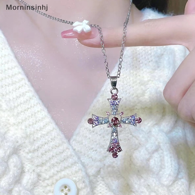 Mornin Fashion Kalung Liontin Salib Zirkon Ungu Untuk Wanita Perhiasan Aksesoris Hadiah id