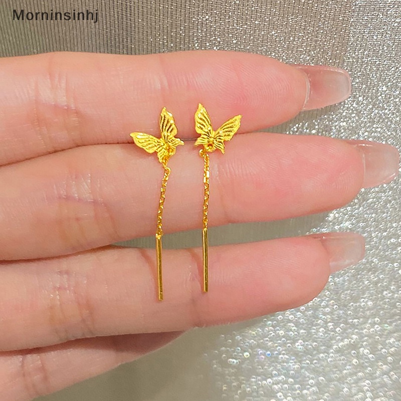 Mornin 1pasang Warna Emas Kupu-Kupu Rumbai Kawat Telinga Fashion Drop Ear Line Anting Gantung Panjang Untuk Wanita Aksesoris Telinga Perhiasan id