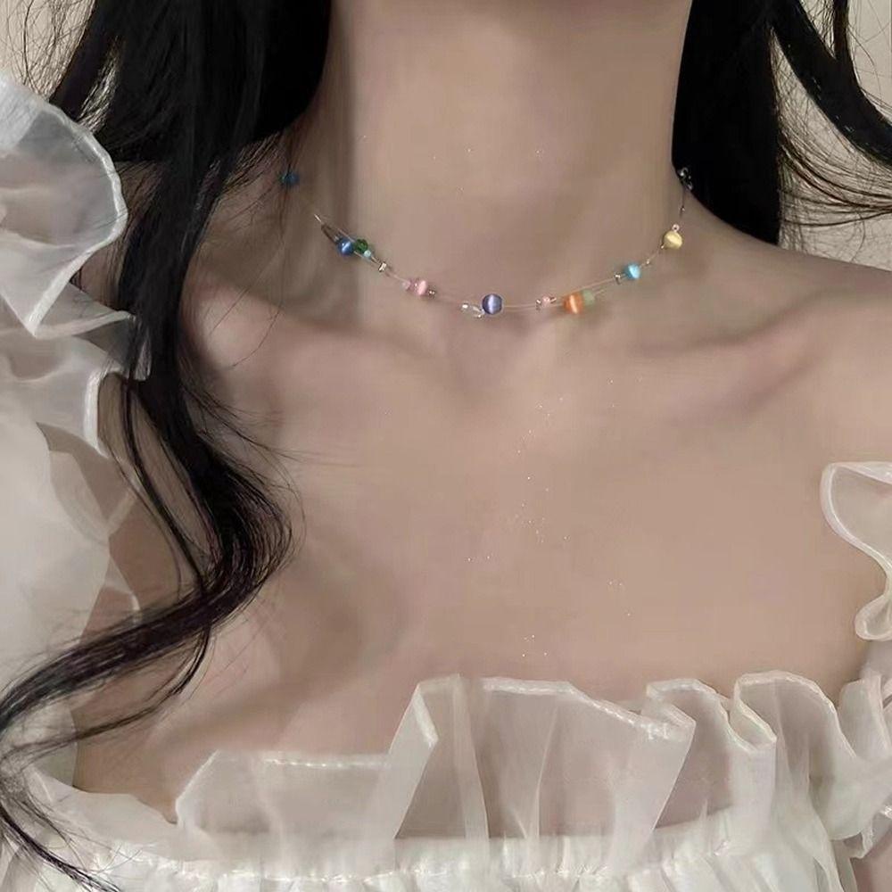 Mxbeauty Kalung Gaya Korea Trendy Halus Manik-Manik Warna-Warni Resin Aesthetics Alloy Y2k Necklace Untuk Hadiah Ulang Tahun