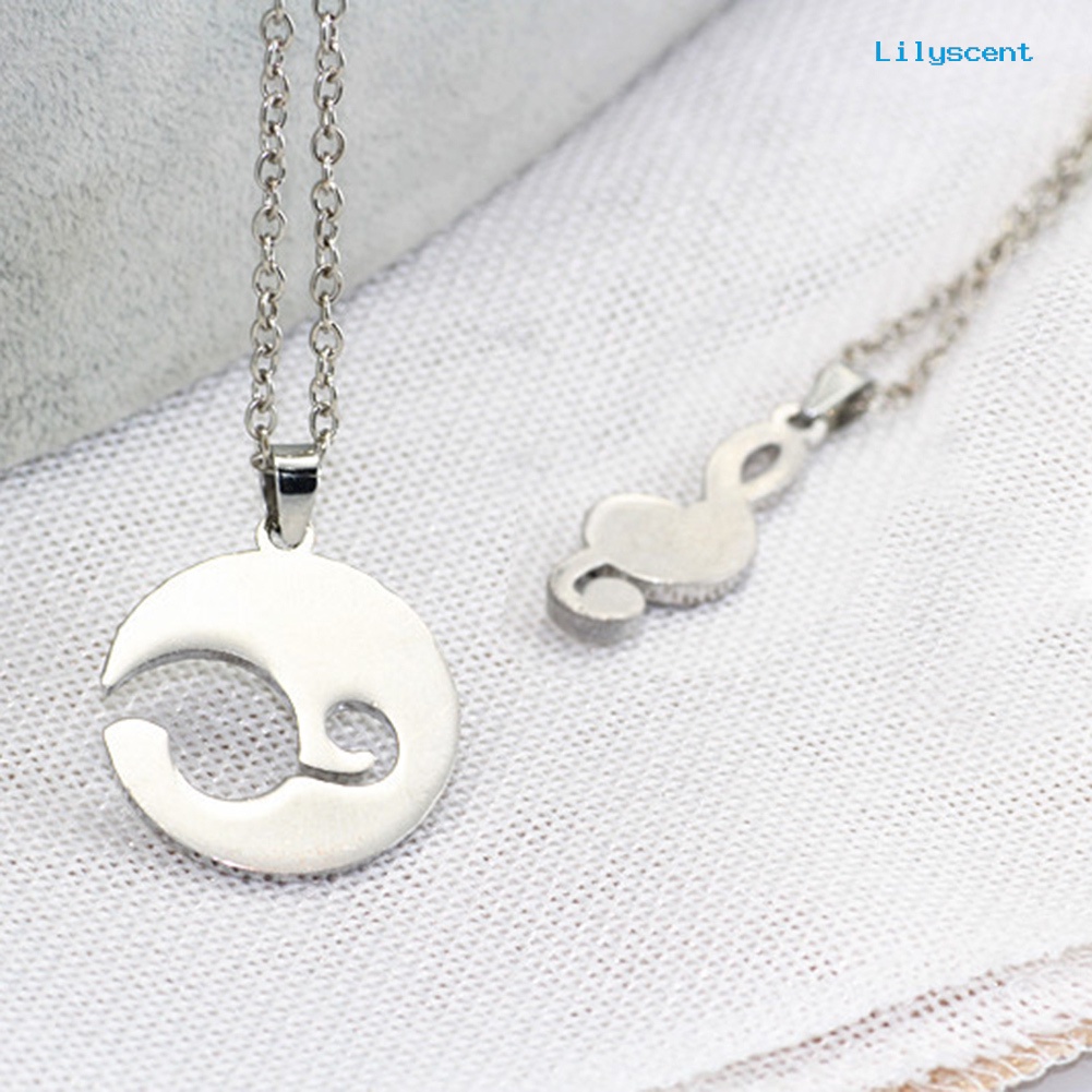 [LS]2 Pcs Moon Musical Note Pendant Kalung Pasangan Pecinta Hadiah Hari Valentine