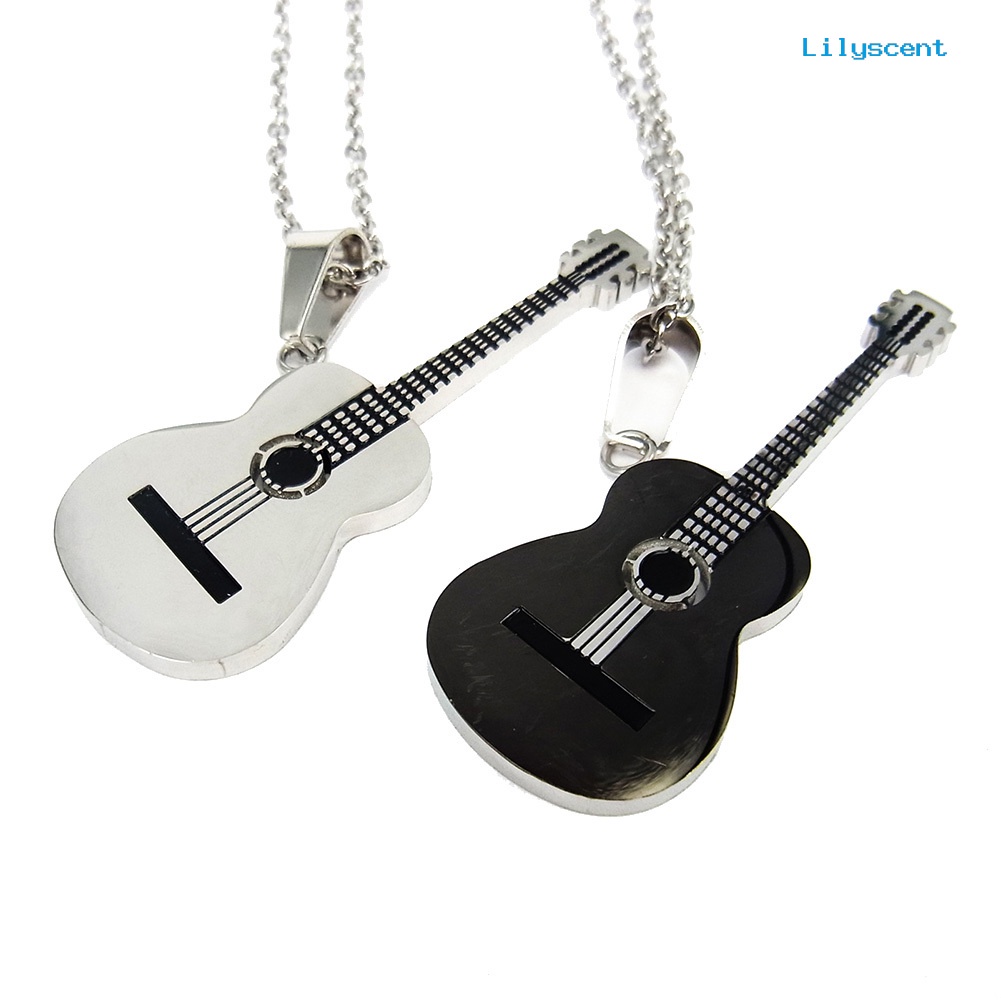 [LS]Pria Wanita Rock Gitar Liontin Stainless Steel Kalung Perhiasan Musisi Hadiah