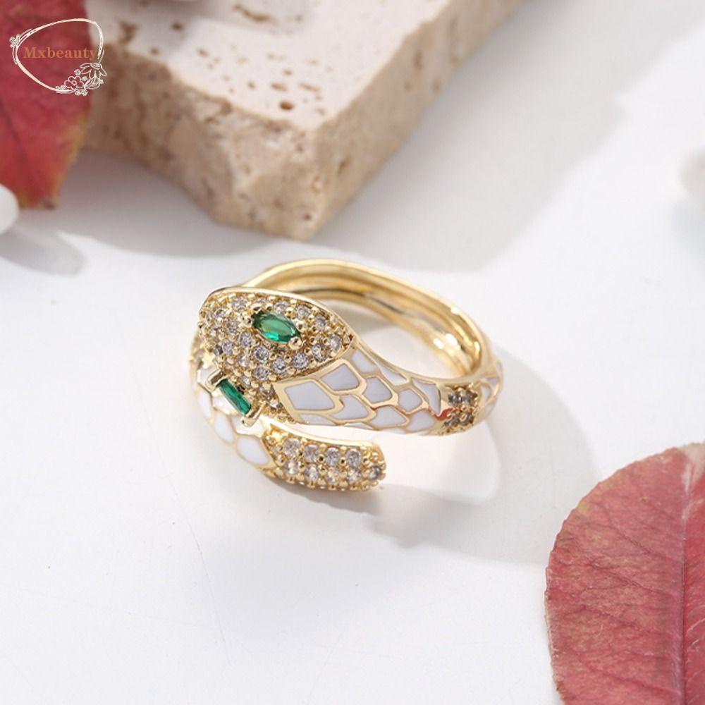 Mxbeauty Cincin Ular Fashion Chic Animal Enamel Zircon Open Punk Rings Untuk Wanita