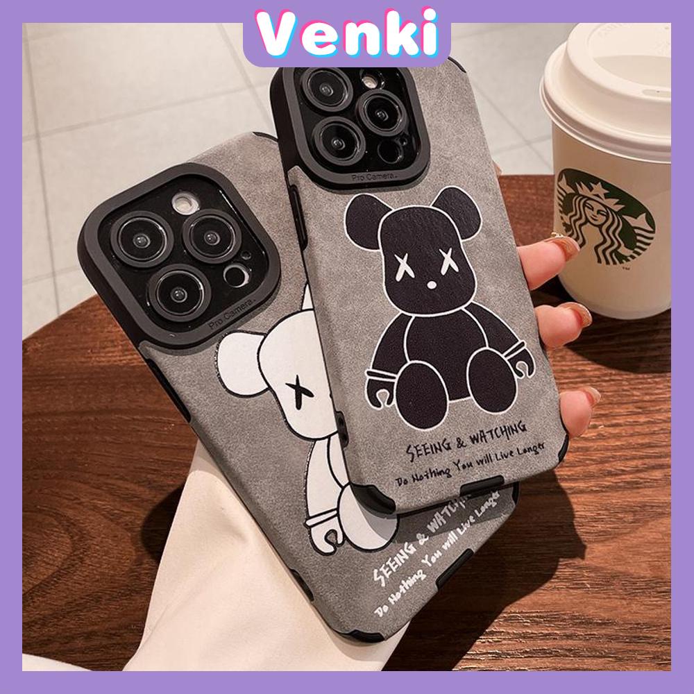 VENKI - Untuk iPhone 11 Case Leather Pupil Suede Case Soft Shockproof Phone Case Camera Protection Simple Grey Cute Bear Kompatibel dengan iPhone 14 13 Pro max 12 Pro max xr xs 7 8Plus