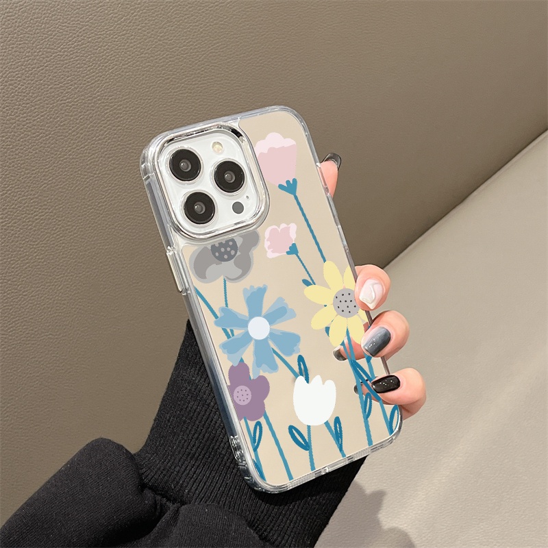 IPHONE Casing Ponsel Cermin Bunga Warna-Warni Kompatibel Untuk Iphone11 12 13 14 12Pro 13Pro 14Pro Pro Max XR X XS Max Electroplating Tombol Perlindungan Mirror Cover