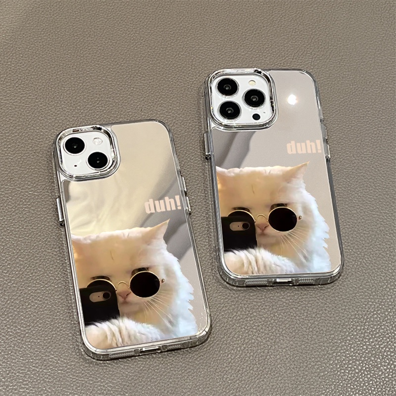 IPHONE Kacamata Keren Cat Mirror Phone Case Kompatibel Untuk Iphone11 12 13 14 12Pro 13Pro 14Pro Pro Max XR X XS Max Electroplating Tombol Perlindungan Mirror Cover