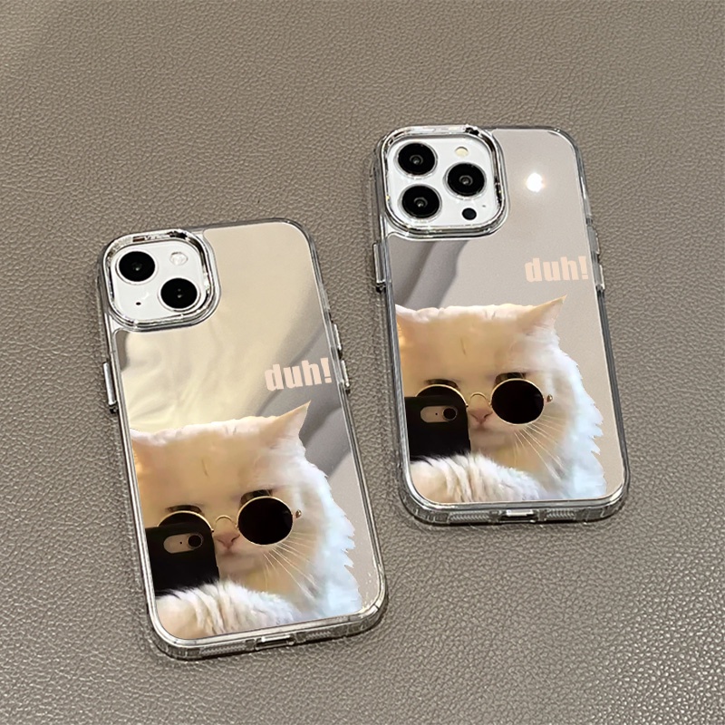 IPHONE Kacamata Keren Cat Mirror Phone Case Kompatibel Untuk Iphone11 12 13 14 12Pro 13Pro 14Pro Pro Max XR X XS Max Electroplating Tombol Perlindungan Mirror Cover