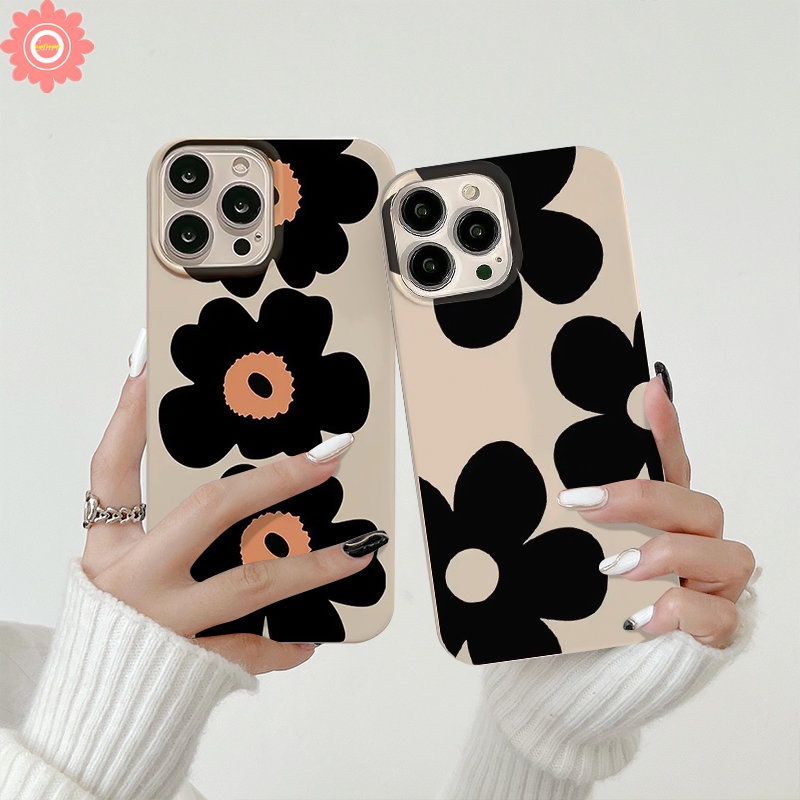 Casing Pelindung Kamera Tahan Guncangan Tiga Bunga Sederhana Kompatibel Untuk IPhone XR XS X Max8 7 Plus 11 14 13 12 Pro Max SE 2020 INS Fashion Gaya Korea Glossy Tpu Lembut Penutup Belakang