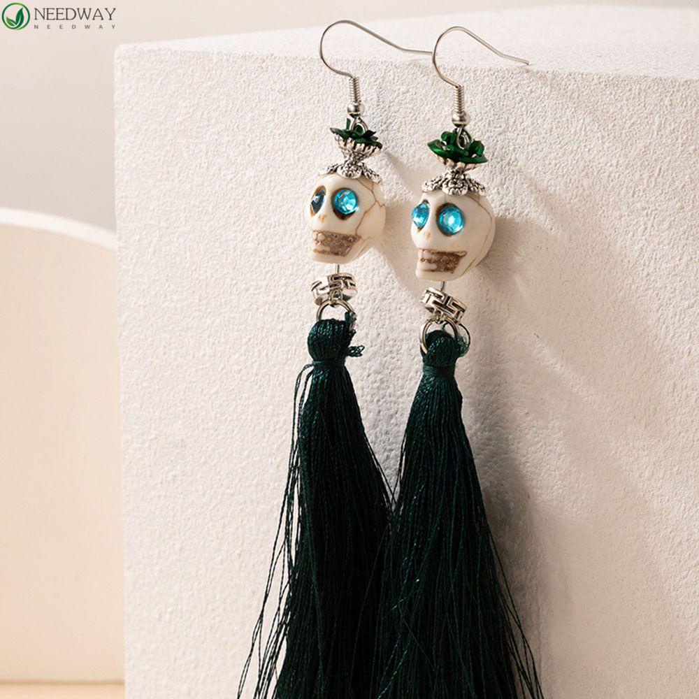 NEEDWAY Halloween Anting Keren Vintage Sederhana Hadiah Kait Telinga Labu Tengkorak Perempuan Busur Wanita Menjuntai Anting-Anting