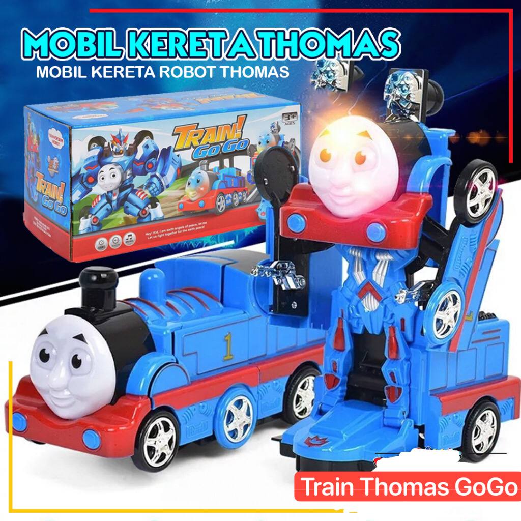 Mainan anak KERETA API THOMAS BISA JADI ROBOT 2 IN 1 THOMAS TRAIN GO GO CAR Robot Mobil Transformer Lampu Musik untuk Kado Anak