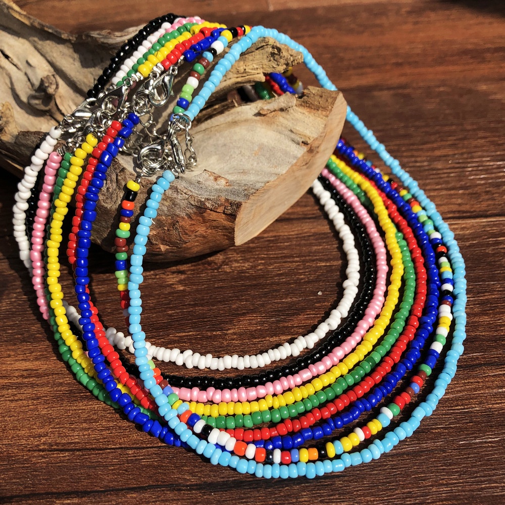 Baru Kalung choke Fashion Bohemian Kalung Leher Pendek Kalung Buatan Tangan Manik-Manik Warna-Warni Kalung Manik Padi