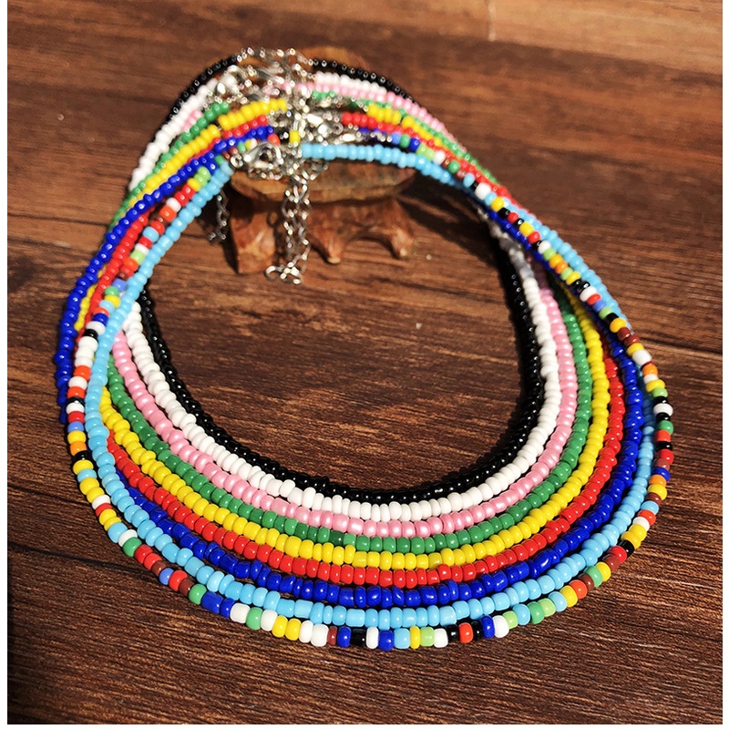 Baru Kalung choke Fashion Bohemian Kalung Leher Pendek Kalung Buatan Tangan Manik-Manik Warna-Warni Kalung Manik Padi