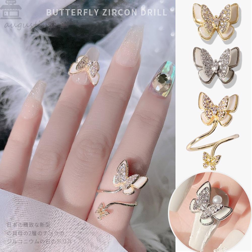 AUGUSTINA Agustina Butterfly Nail Rhinestones 1 Pc Bilayer Butterfly Zircon Bor Shiny Manicure Aksesoris