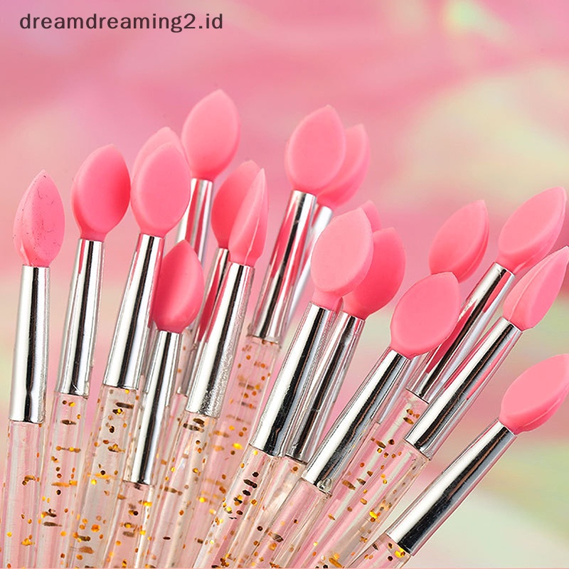 (drea) 10pcs Kuas Aplikator Bibir Eyeshadow Kepala Silikon Lembut Makeup Brushes Dengan Crys //