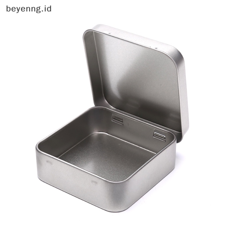 Beyen Wadah Kaleng Logam Mini Persegi Berengsel Flip Penyimpanan Tin Box Perhiasan Coin Case ID
