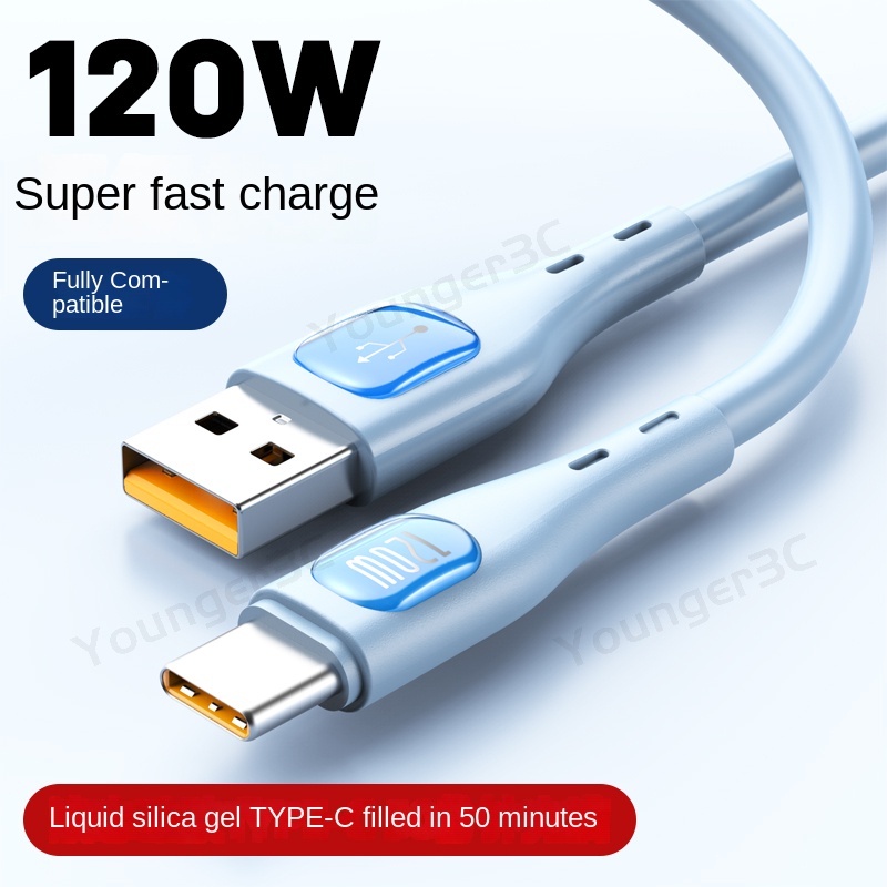 120w Kabel Pengisian Super Cepat USB Flash Charging Cord 6A Kabel Data Ponsel Silikon Cair Untuk ios Tipe C