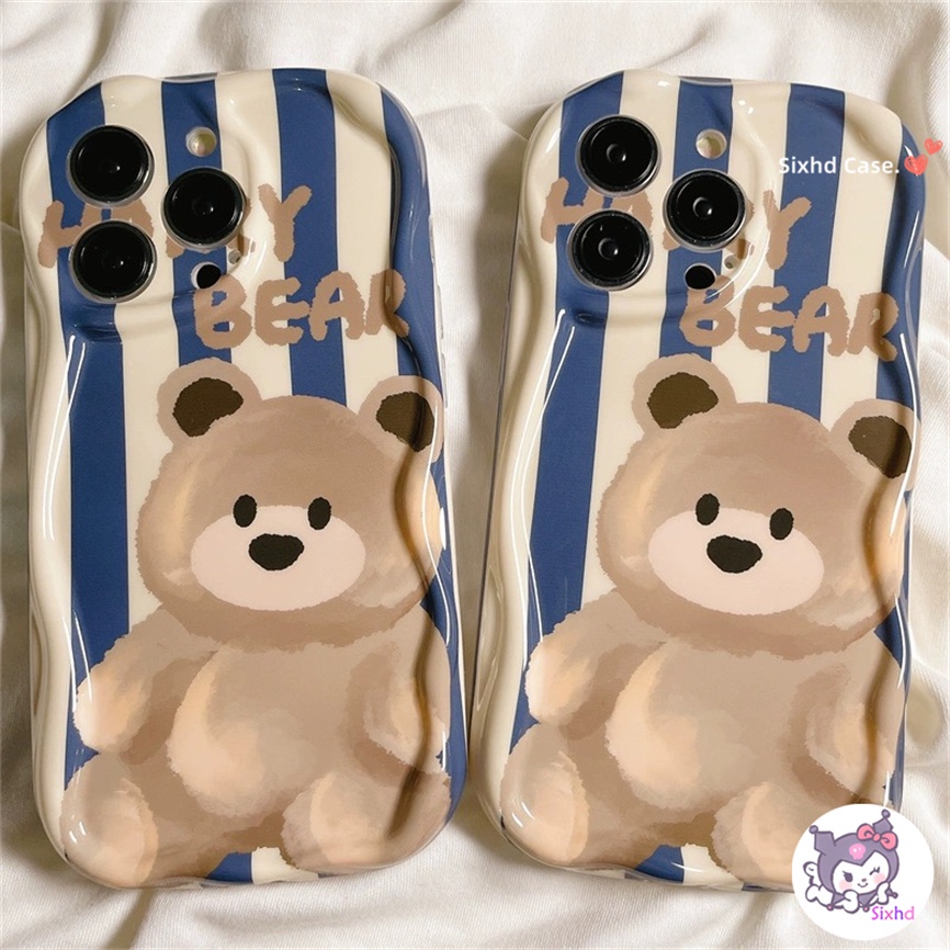 IPHONE Kompatibel Untuk Iphone14 13 12 11 Pro Max SE2020 X Xr Xs Max8 7 6 6s Plus Beruang Coklat Lucu 3D Tepi Melengkung Gelombang Glossy Phone Case Soft Cover