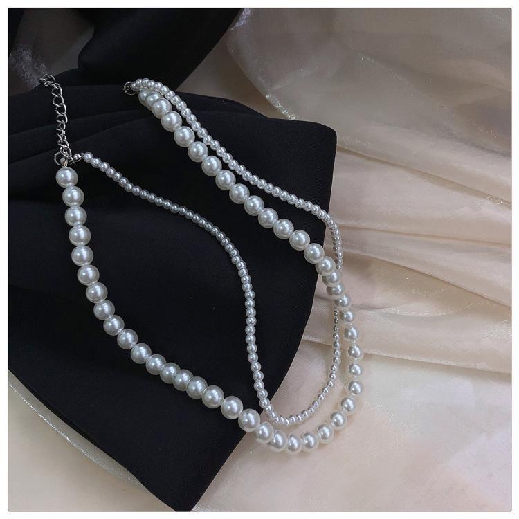 French Double-Layer Pearl Necklace Female Cahaya Mewah High-End Temperamen Selebrietis Gaya Baru Trendi Semua @-