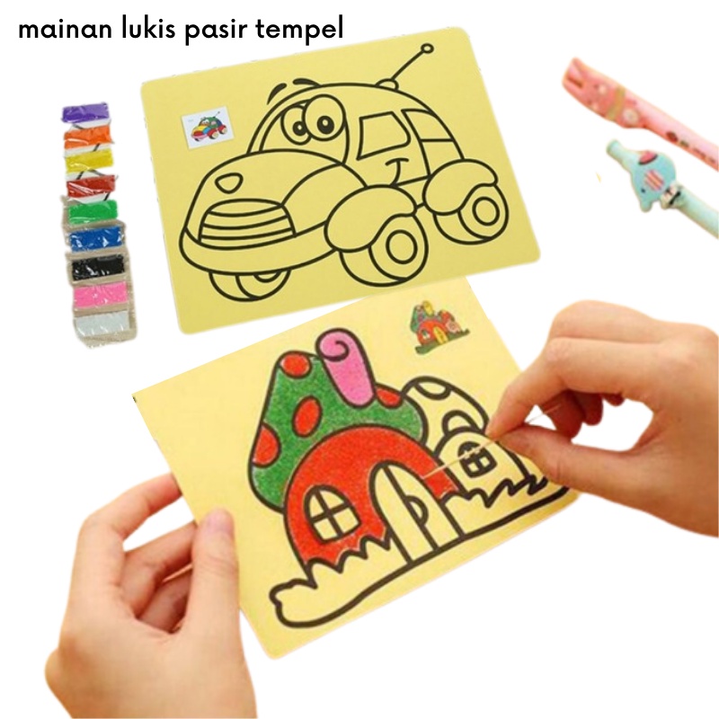 GOS -D415- Mainan Lukis Pasir Tempel - Mainan Anak Edukasi Kertas Gambar Mewarnai -Sand Painting