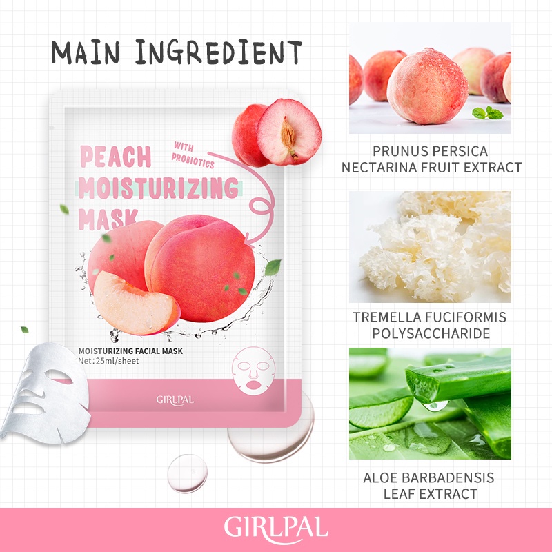 ★ BB ★ GIRLPAL Nature Sheet Mask Series  | Rose Brightening Facial Mask - Peach Moisturizing Facial Mask -  Tea Tree Soothing Facial Mask |
