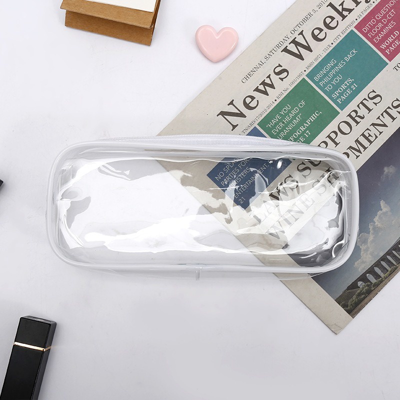 Tepak Pensil Transparan Estetik Aesthetic Lucu / Kotak PVC Plastik Pencil Case Minimalist Black White Minimalis