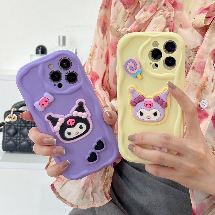 Macaron Wave Kuromi Doll Soft Silicon Case HP iP iPhone 6 6S 7 8 14 + Plus SE 2020 2022 X XS XR 11 12 13 Pro Max Girl Woman Casing