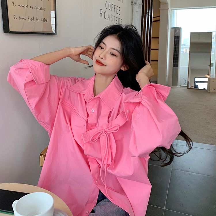 Kemeja Wanita Import Lengan Panjang Oversize Casual Korean Blouse