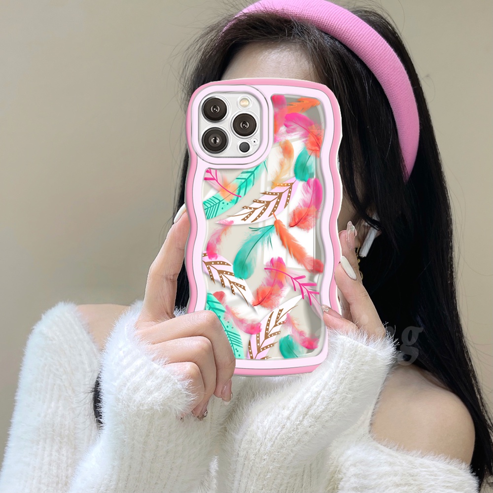 Casing Realme C53 C55 C33 C35 C30s C30 C31 Realme10 9i 8i 6 5 7i C15 C25 C21Y C25Y C12 C11 C20 C3 C2 Narzo50 Fashion Rainbow Feathers Smiley Love Heart Wavy Edge Soft Clear Case BY