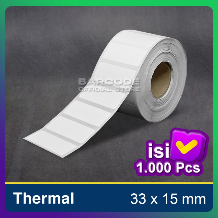 

Label Thermal 33 x 15 mm 1 Line Stiker Barcode 33x15 mm 1"inch 1000pcs PST79