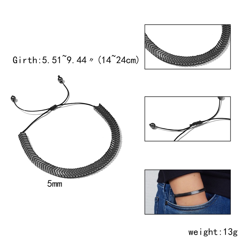 Gelang Tangan Kepang Manik-Manik Hati Kreatif Geometris Gallstone Hitam Untuk Wanita