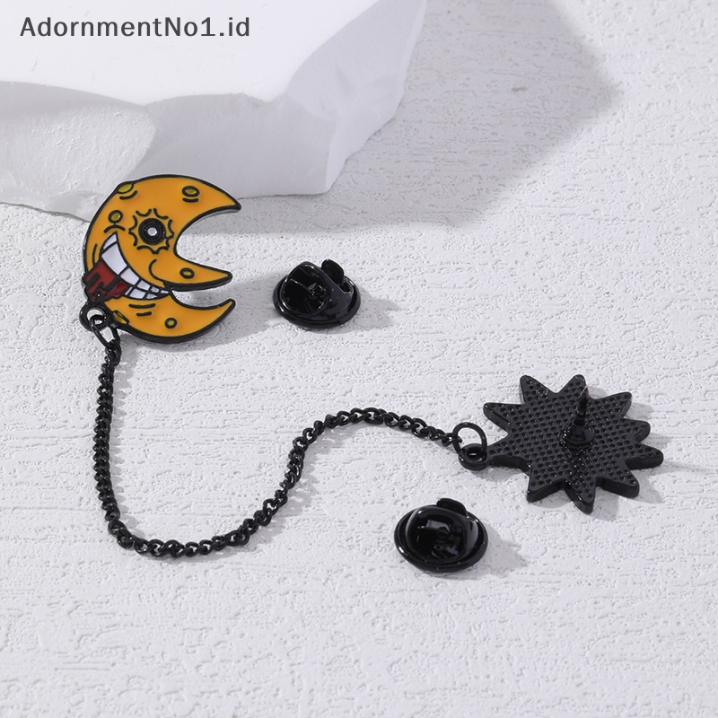 [AdornmentNo1] Kartun Anime Soul Eater matahari dan bulan bros pin rantai liontin lencana alat peraga Cosplay koleksi hadiah perhiasan untuk penggemar