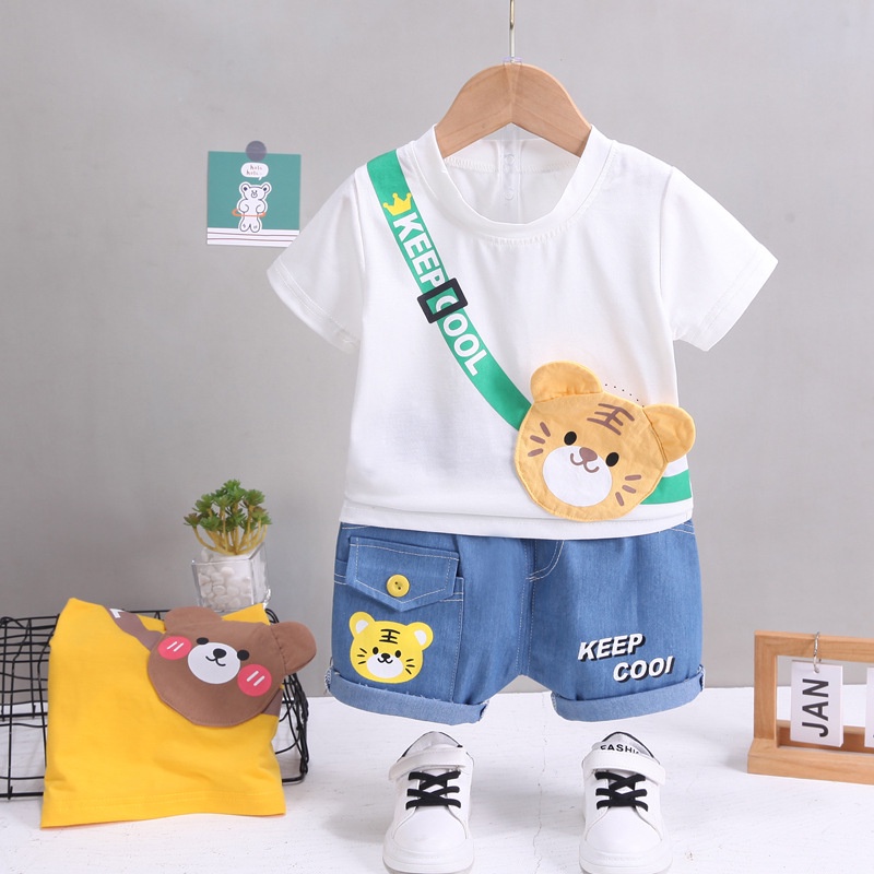 Baju Setelan Anak Laki Laki Import Model Sling Bag Beruang Bahan Katun