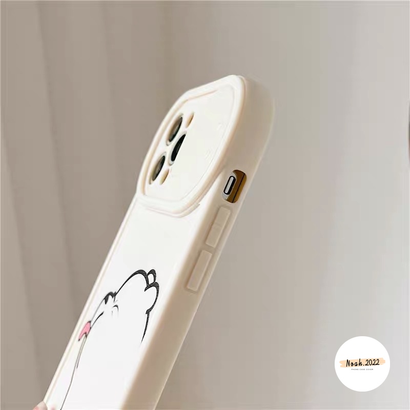 Couple Lucky Boy Happy Girl Funny Bear Soft Case Compatible for IPhone 11 12 13 Pro Max 7Plus 8Plus XR X XS Max Cartoon Dinosaur Push Pull Window Camera Lens Protector Cover