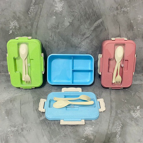 GOS - E209- Kotak Makan 4 in 1 / Tempat Makan Satu Set / Kotak Bekal Makan Jerami Gandum Lunch Box