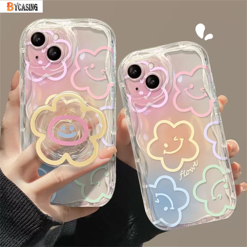 Casing Realme C53 C55 C30S C33 C31 C21Y C25Y C35 C15 C12 C25 C11 Realme 10 5i 6i C3 8i 7i C17 Narzo 50A Graffiti Warna-Warni Lucu Smiley Fresh Flowers Holder Bracket Wavy Soft Case BY