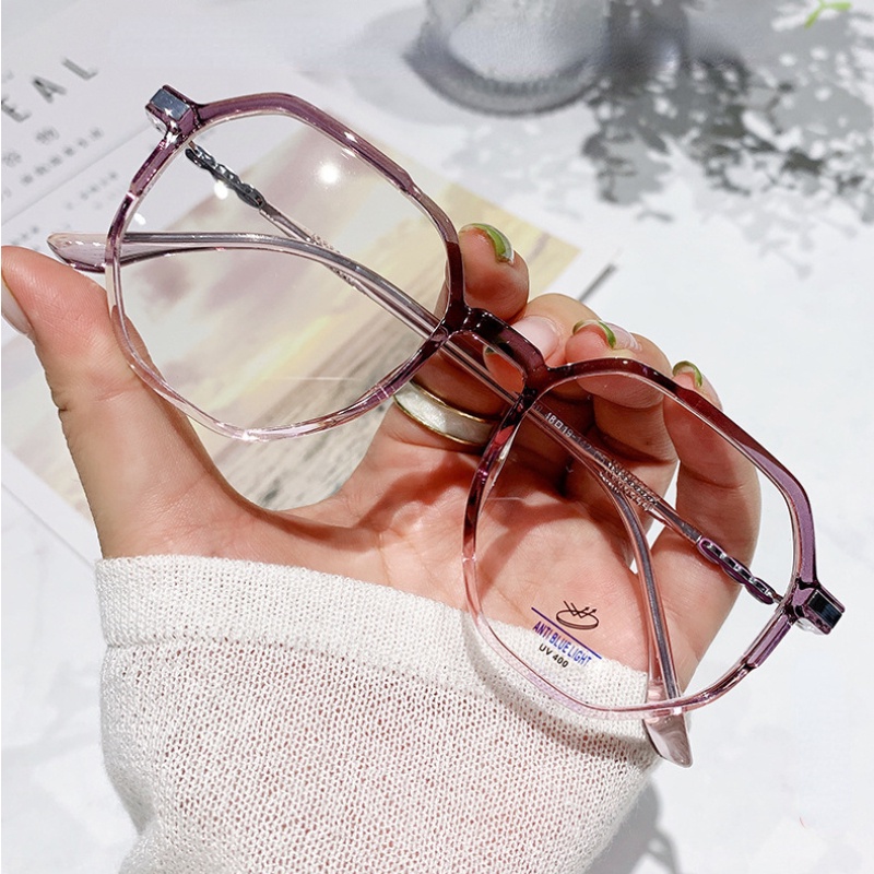 (YUZHU) Tr90 New Fashion Kacamata Anti Cahaya Biru Kacamata Korea Fashion Poligonal Unisex Eyeglasses