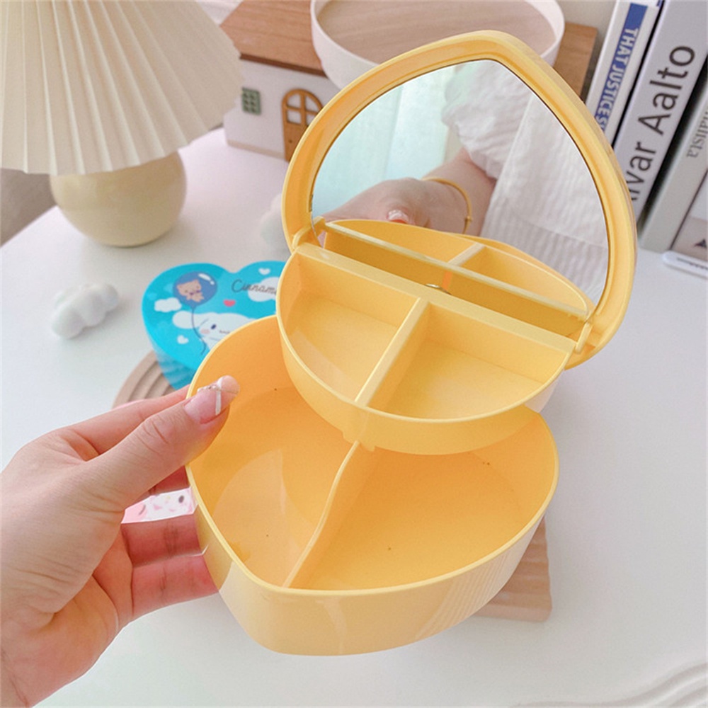 ღ Sanrio Kotak Perhiasan Berbentuk Hati Gadis Hati Kulomi Kotak Perhiasan Desktop Perhiasan Kalung Anting-Anting Double-layer Flip Finishing Groceries Box