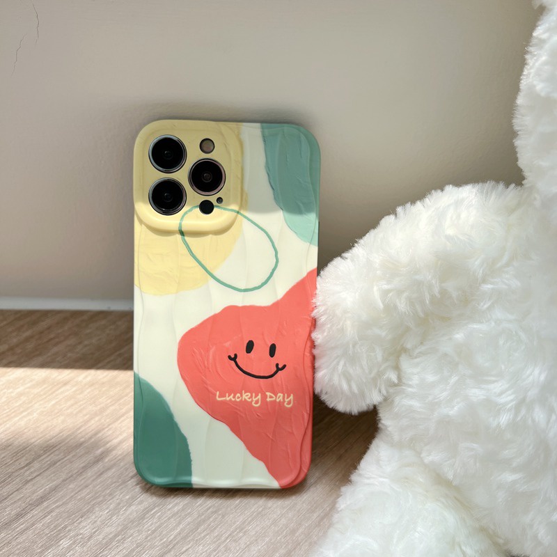 INS Geometry Smile Soft Silicon Case HP iP iPhone 14 + Plus 12 13 Pro Max 11 IMD Lucky Day Casing Apple