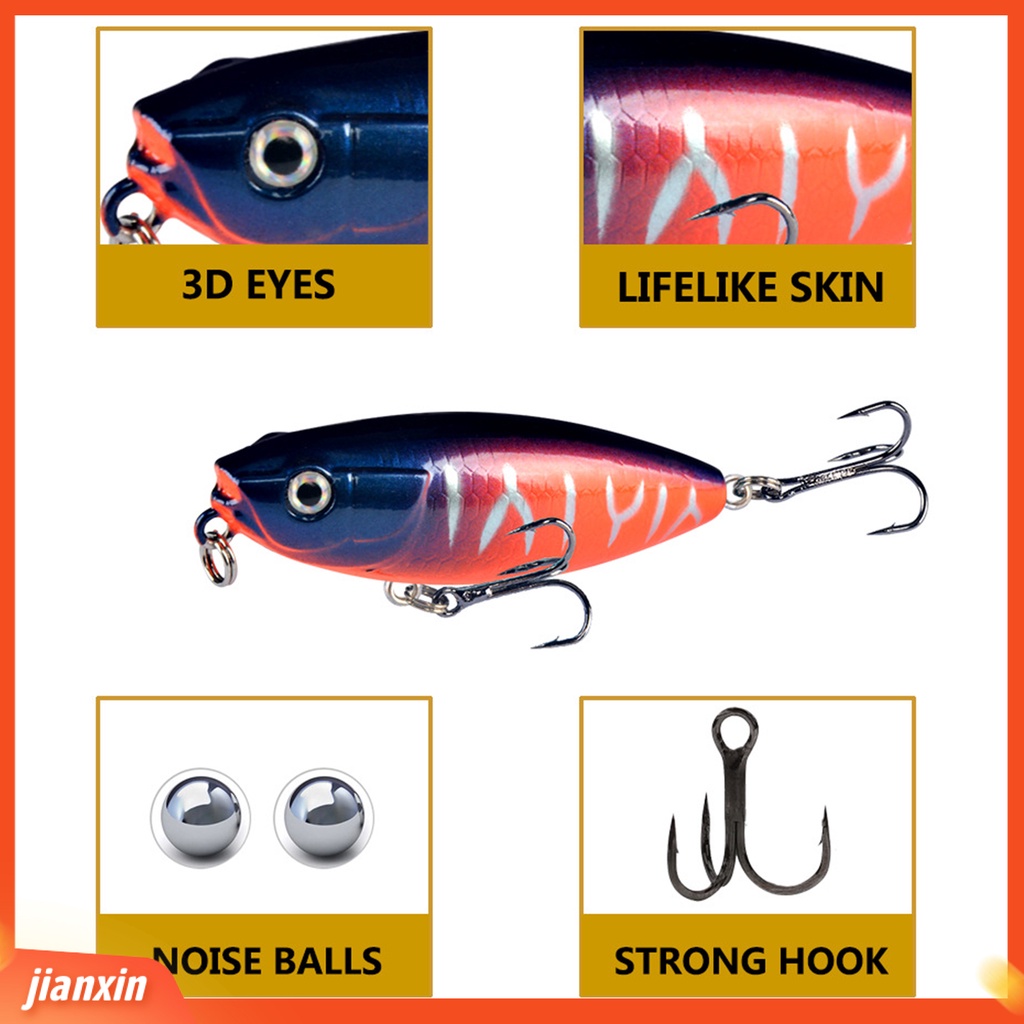 (In Stock) 6cm/7g Umpan Pancing Warna Terang Realistis 3D Mata Bola Kebisingan Kulit Hidup Berduri Tajam Treble Hook Pensil Lure Memancing Aksesori