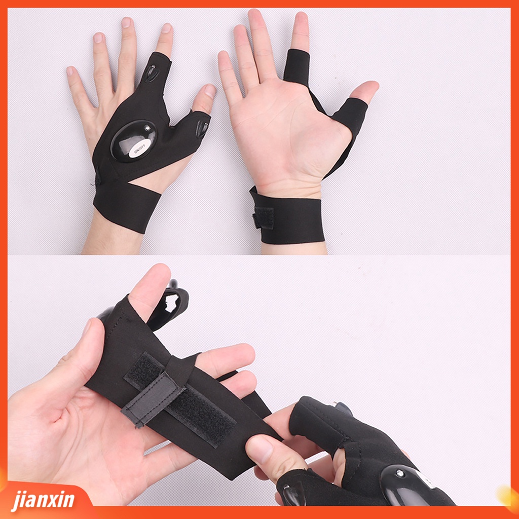 (In Stock) 1Pc/1pasang Sarung Tangan Senter Fingerless Waterproof Black Night Light Fishing Gloves Untuk Memancing