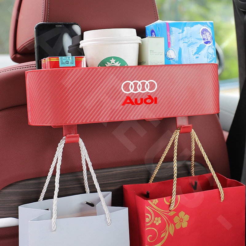 Audi Car Back Seat Organizer Car Seat Back Hook Kotak Penyimpanan Cup Holder Tekstur Serat Karbon Untuk Audi A3 8l A1 Q5 TT mk2 A5 A4 B7 B8 B5 A6 C7 C6 Q7 Q3 Q2 E-tron