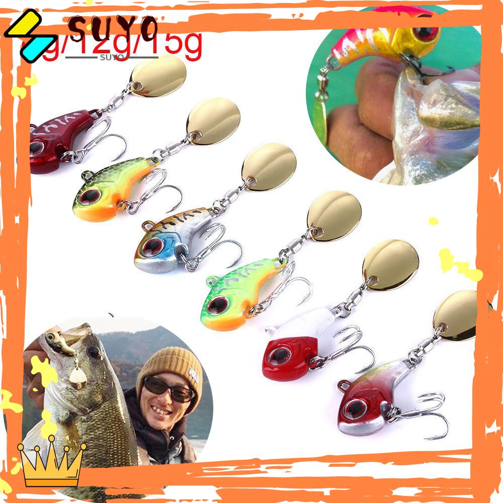 SUYO Umpan Pancing Metal Bass Tenggelam Getar Sendok Metal Sequin Treble Hook