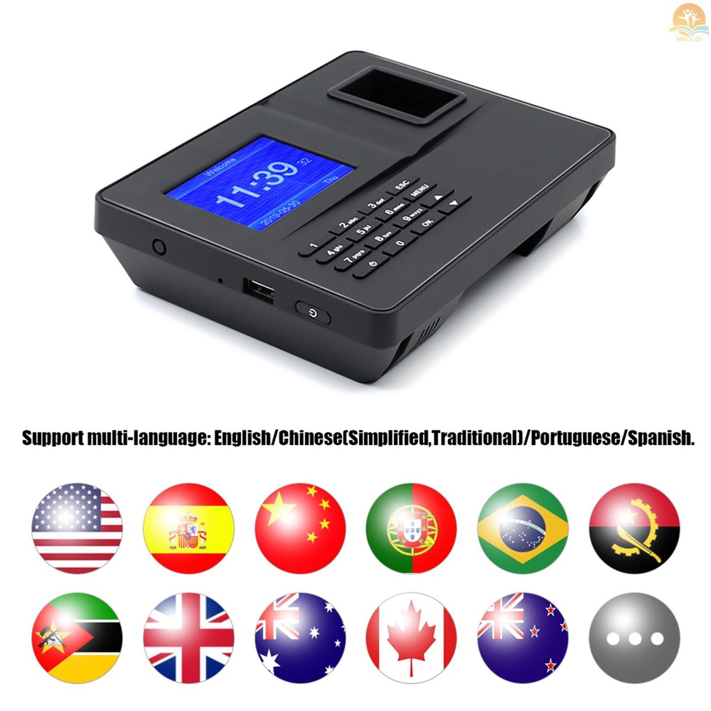 In Stock Mesin Absensi Sidik Jari Biometrik Cerdas Dengan Layar TFT Display 3.2 Inci Jam Waktu Fingerprint Password Karyawan Check-in Recorder Reader Support USB