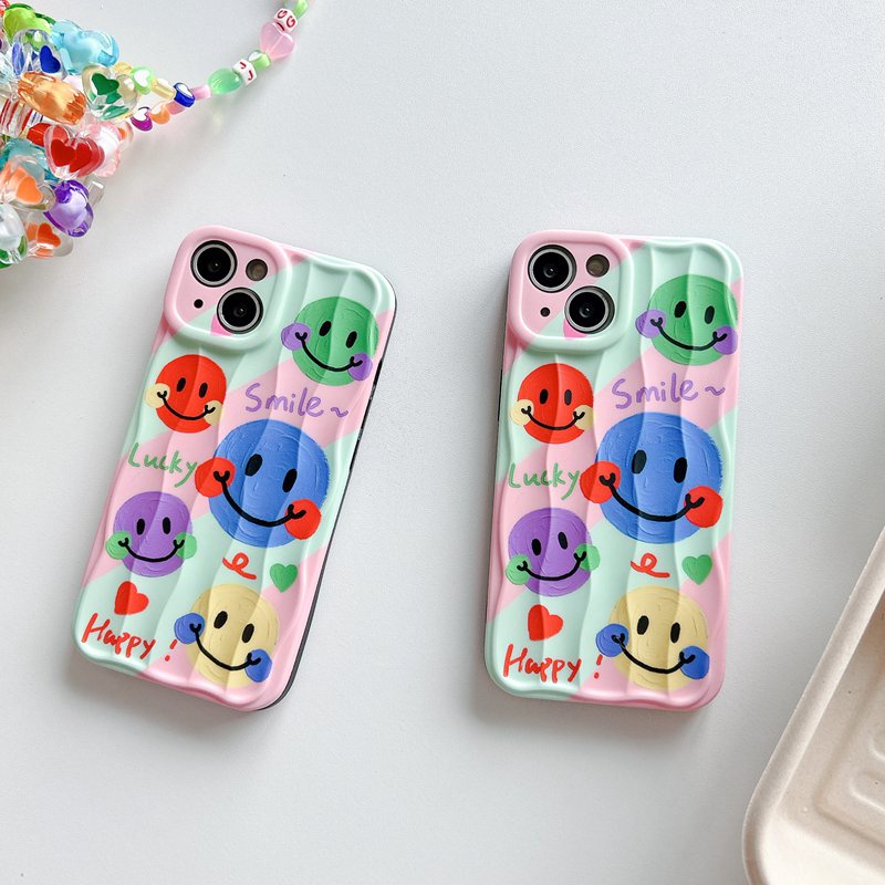 Happy Colorful Smile Wave Soft Silicon Case HP iP iPhone 14 + Plus 12 13 Pro Max 11 IMD Casing Apple