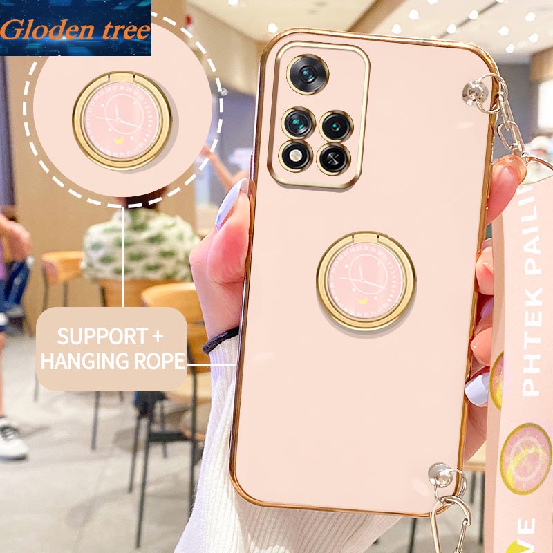 Gloden tree Phone Case Untuk Xiaomi 11i HyperCharge 5G Redmi Note11 Pro+5G Xiaomi Note 11i 5G Original Casing Dengan Jam Standand Lanyard