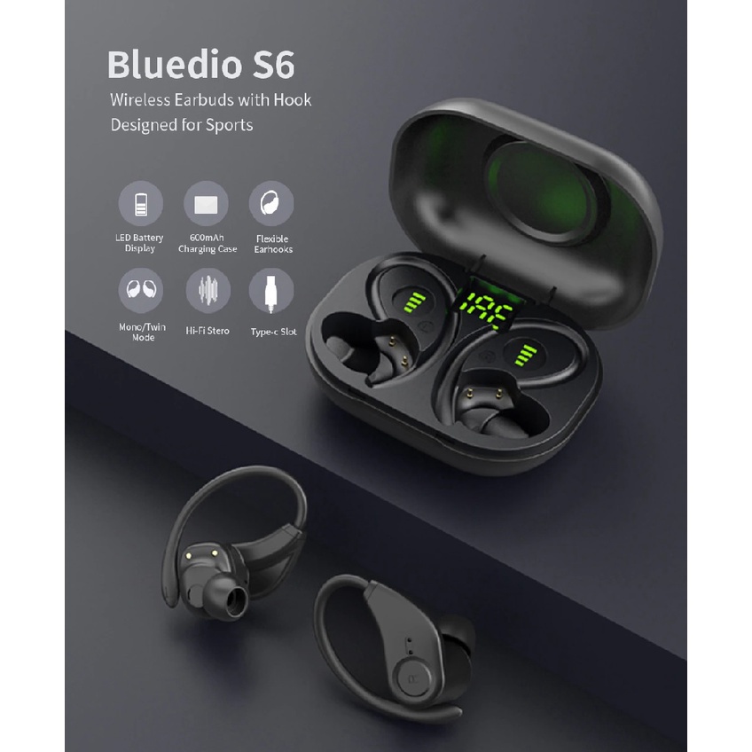 AKN88- BLUEDIO S6 TWS - Bluetooth 5.1 TWS Earbuds Earphones with Charging Box