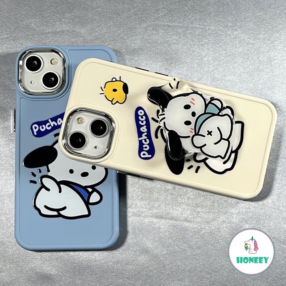 Fashion Kartun Pochacco Holder Phone Case Kompatibel Untuk iPhone 14 Pro 13 12 11 Pro Max Case iPhone 11 7 8Plus XR Metal Kamera Perlindungan Hybrid Phone Cover