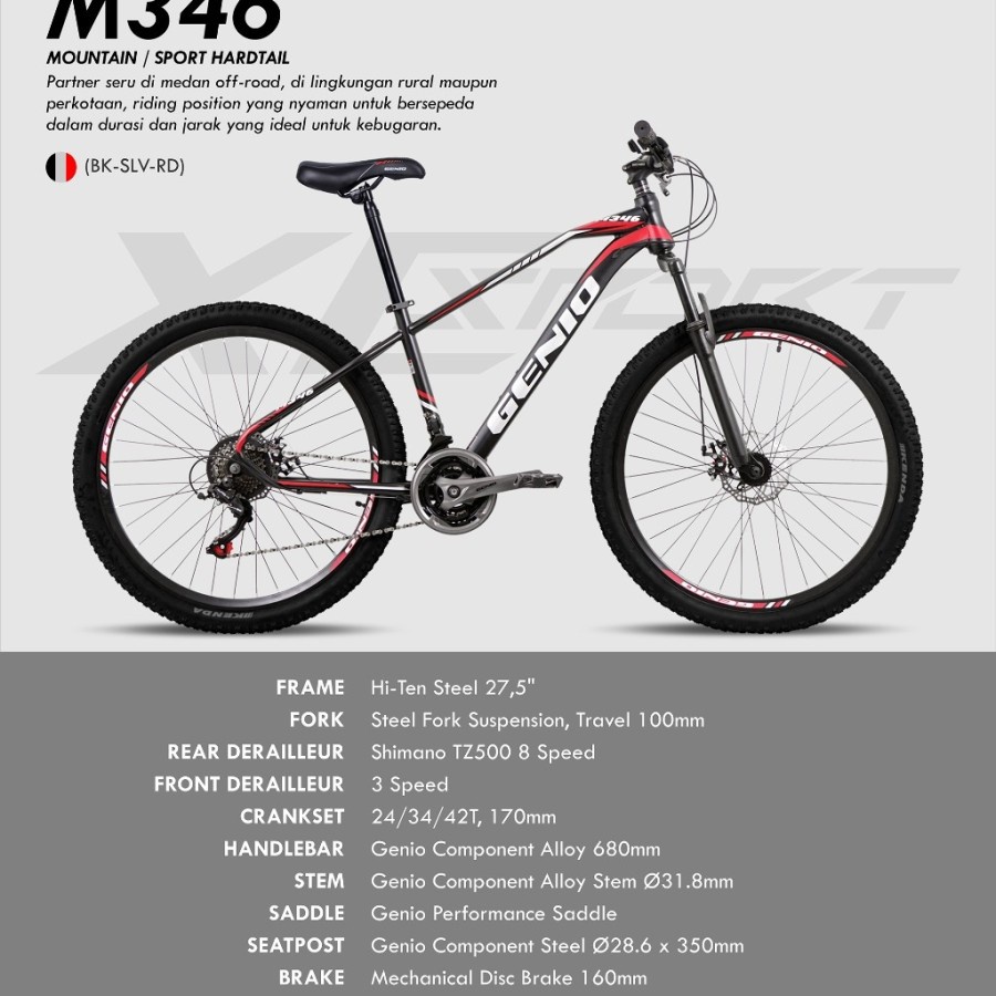 Sepeda gunung mtb dewasa 27.5 inc genio 3x8 speed shimano rem cakram discbrake